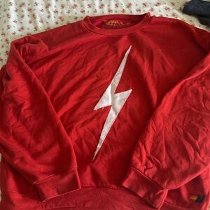 aviator nation red sweatshirt with white lightning bolt size L
